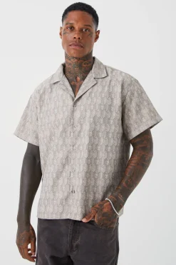 boohooMAN Short Sleeve Boxy Woven Smart Geo Set | UK| Sets & Co-Ords