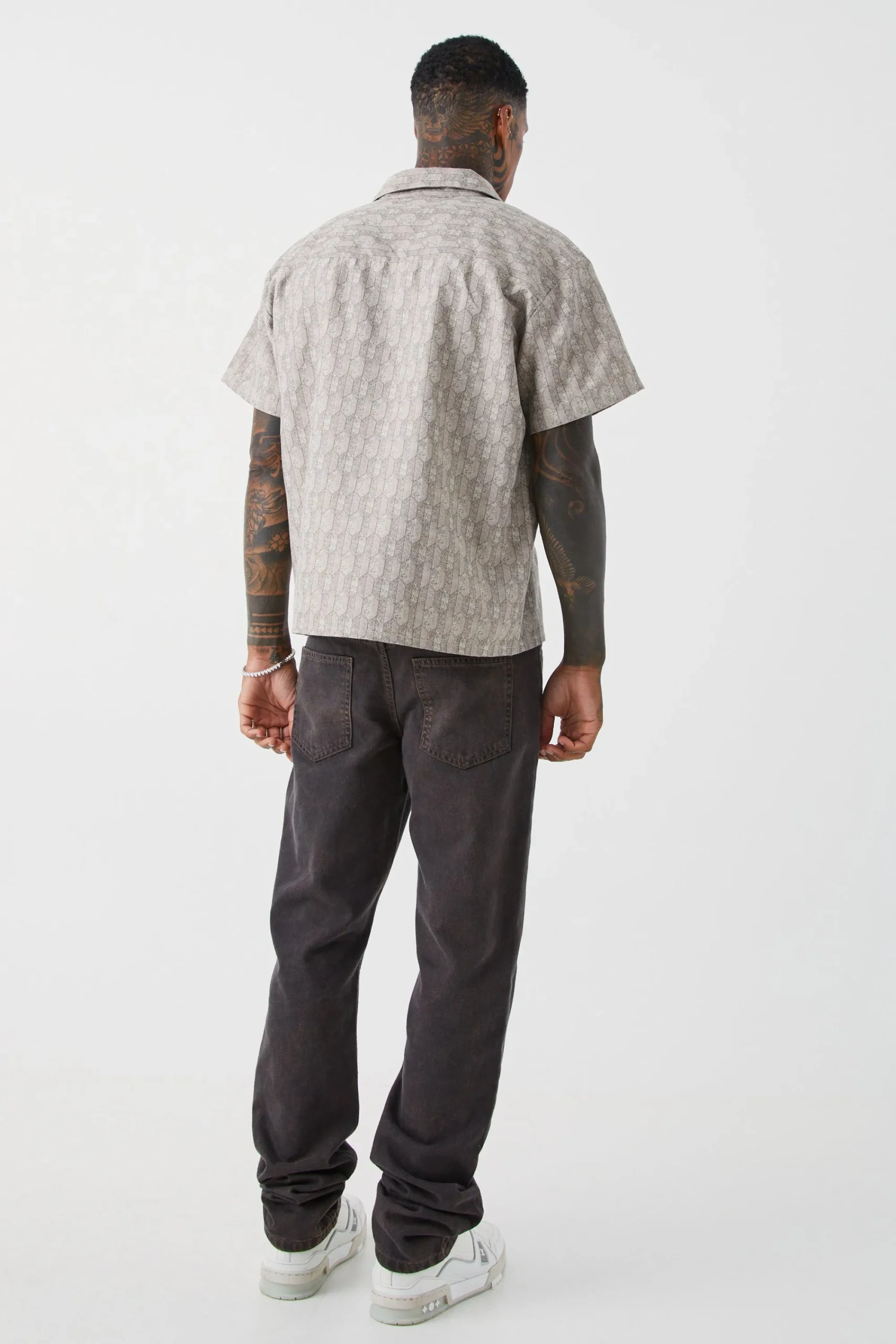 boohooMAN Short Sleeve Boxy Woven Smart Geo Set | UK| Sets & Co-Ords