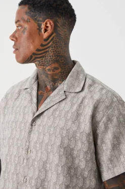 boohooMAN Short Sleeve Boxy Woven Smart Geo Set | UK| Sets & Co-Ords