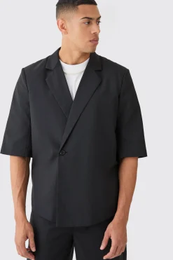 boohooMAN Short Sleeve Boxy Wrap Blazer | UK| Suits & Tailoring