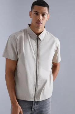 boohooMAN Short Sleeve Boxy Zip Shirt | UK| Sets & Co-Ords
