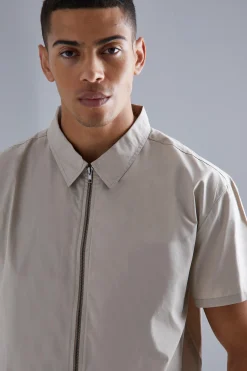 boohooMAN Short Sleeve Boxy Zip Shirt | UK| Sets & Co-Ords