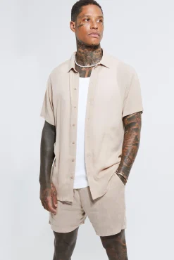 boohooMAN Short Sleeve Cheese Cloth Shirt And Short Set | UK| Sets & Co-Ords