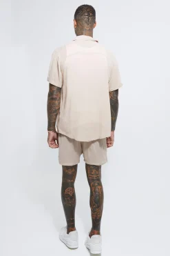 boohooMAN Short Sleeve Cheese Cloth Shirt And Short Set | UK| Sets & Co-Ords