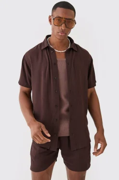 boohooMAN Short Sleeve Cheese Cloth Shirt And Short Set | UK| Sets & Co-Ords