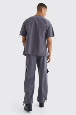 boohooMAN Short Sleeve Collarless Technical Zip Shirt | UK| Shirts