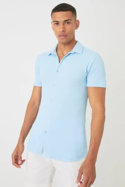 boohooMAN Short Sleeve Crinkle Muscle Fit Shirt | UK| Shirts