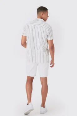 boohooMAN Short Sleeve Crinkle Pinstripe Shirt | UK| Shirts