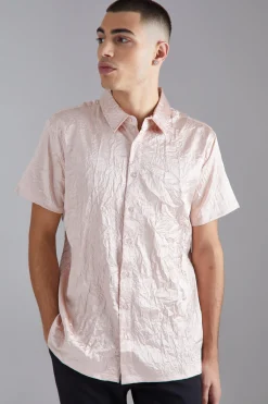boohooMAN Short Sleeve Crinkle Satin Sheen Shirt | UK| Shirts