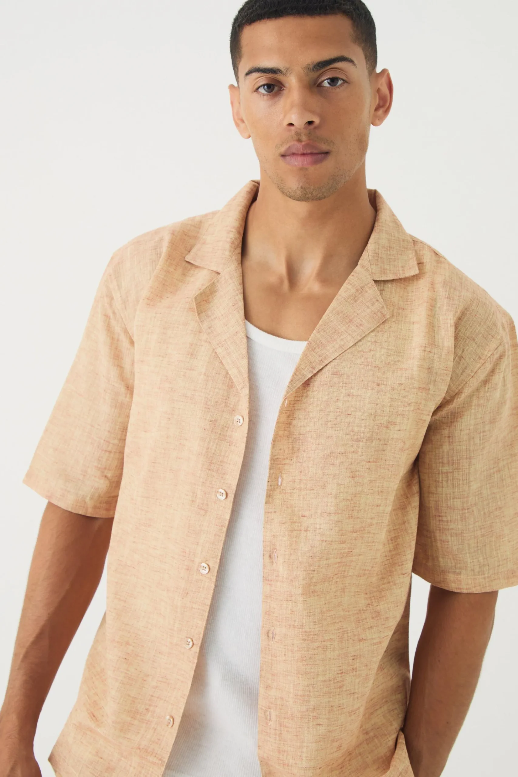 boohooMAN Short Sleeve Drop Linen Look Revere Shirt & Straight Trouser | UK| Sets & Co-Ords