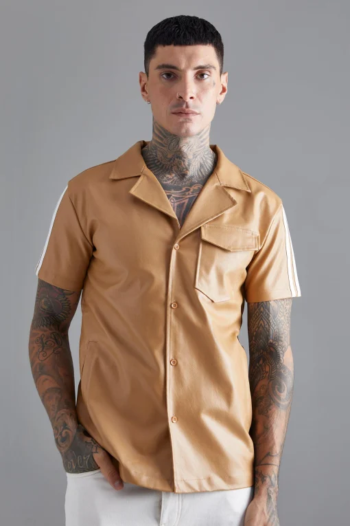 boohooMAN Short Sleeve Dropped Revere Tape Detail Shirt | UK| Shirts