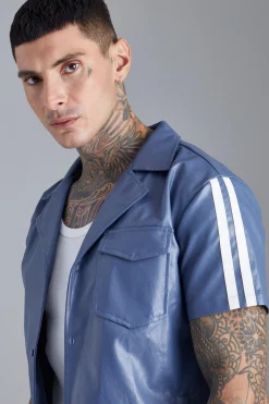 boohooMAN Short Sleeve Dropped Revere Tape Detail Shirt | UK| Shirts