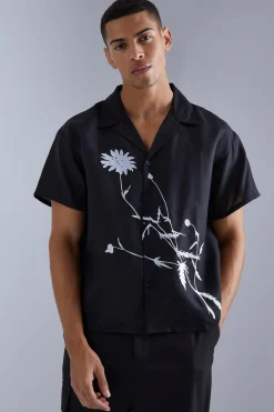 boohooMAN Short Sleeve Floral Embroidered Boxy Shirt | UK| Shirts