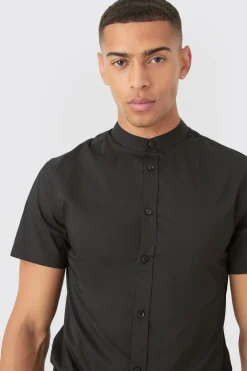 boohooMAN Short Sleeve Grandad Collar Slim Fit Shirt | UK| Shirts