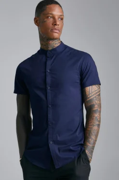 boohooMAN Short Sleeve Grandad Stretch Fit Shirt | UK| Shirts