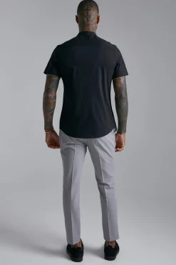 boohooMAN Short Sleeve Grandad Stretch Fit Shirt | UK| Shirts