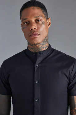 boohooMAN Short Sleeve Grandad Stretch Fit Shirt | UK| Shirts