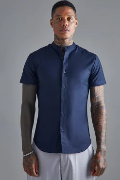 boohooMAN Short Sleeve Grandad Stretch Shirt | UK| Shirts