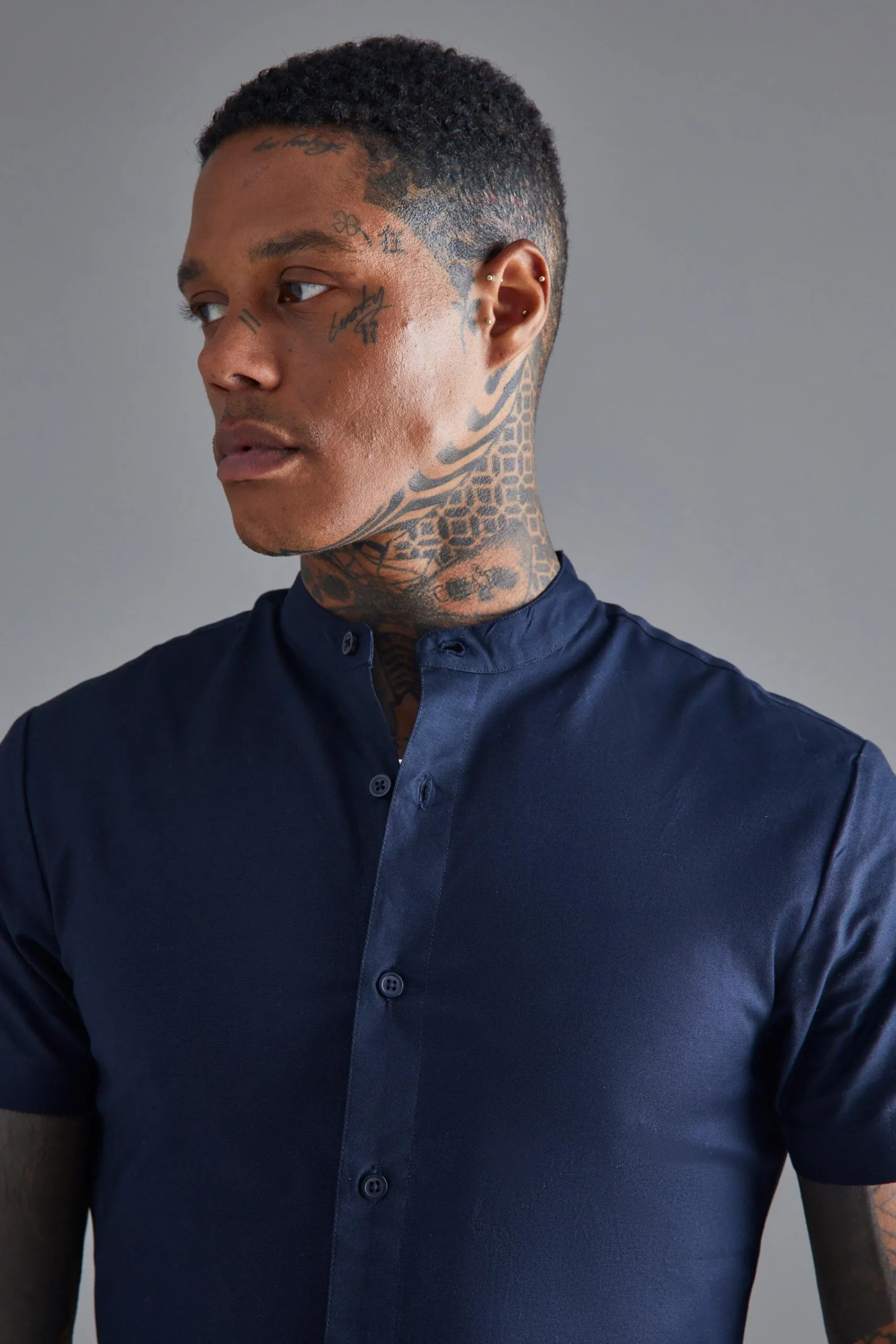 boohooMAN Short Sleeve Grandad Stretch Shirt | UK| Shirts