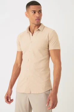 boohooMAN Short Sleeve Honeycomb Muscle Fit Shirt | UK| Shirts