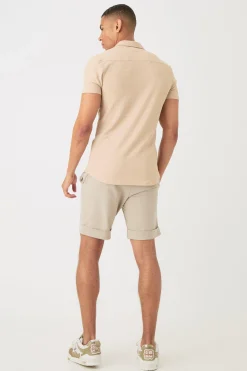 boohooMAN Short Sleeve Honeycomb Muscle Fit Shirt | UK| Shirts