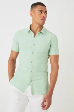 boohooMAN Short Sleeve Honeycomb Muscle Fit Shirt | UK| Shirts