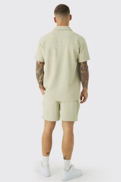 boohooMAN Short Sleeve Jersey Herringbone Shirt And Short Set | UK| Sets & Co-Ords