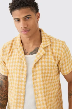 boohooMAN Short Sleeve Linen Look Houndstooth Shirt | UK| Shirts