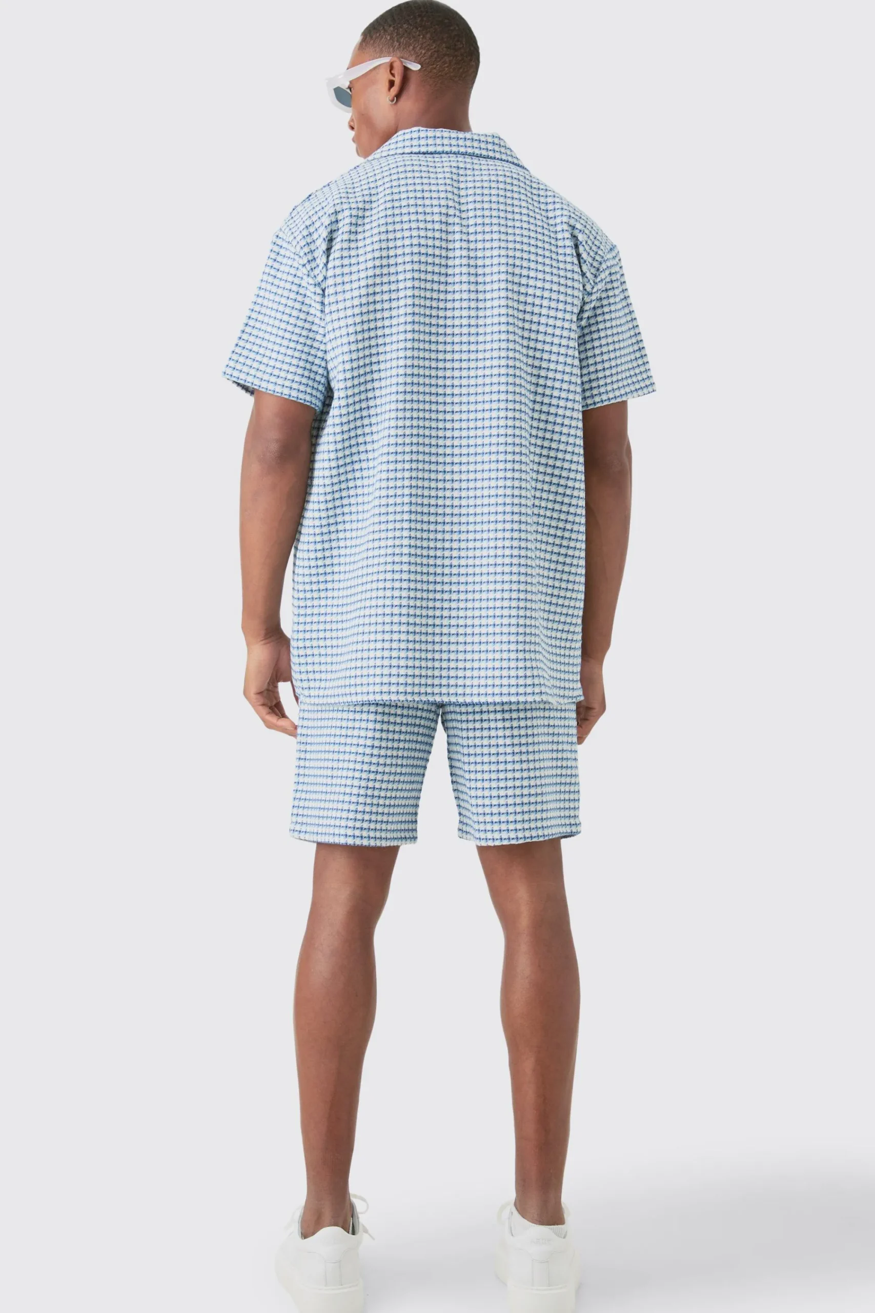 boohooMAN Short Sleeve Mini Houndstooth Oversized Shirt & Short | UK| Sets & Co-Ords