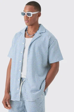 boohooMAN Short Sleeve Mini Houndstooth Oversized Shirt & Short | UK| Sets & Co-Ords