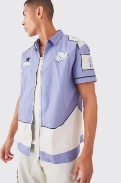 boohooMAN Short Sleeve Moto Poplin Panel Shirt | UK| Shirts