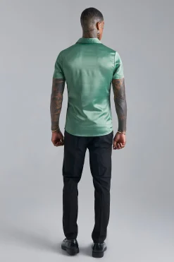 boohooMAN Short Sleeve Muscle Fit Satin Shirt | UK| Shirts