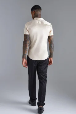 boohooMAN Short Sleeve Muscle Satin Shirt | UK| Shirts