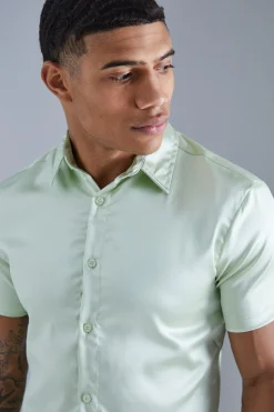 boohooMAN Short Sleeve Muscle Satin Shirt | UK| Shirts