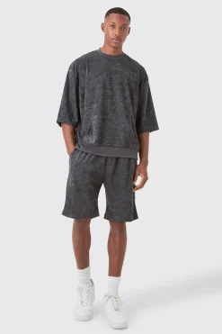 boohooMAN Short Sleeve Oversized Boxy Towelling Sweat Short Tracksuit | UK| Tracksuits
