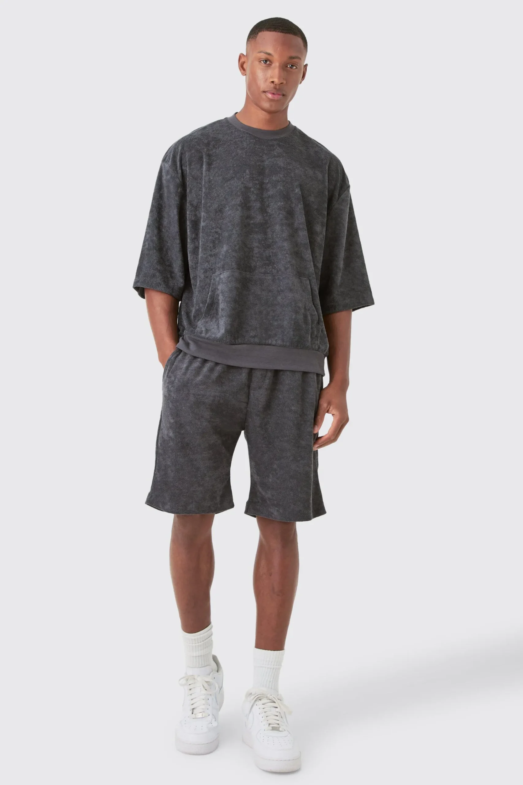 boohooMAN Short Sleeve Oversized Boxy Towelling Sweat Short Tracksuit | UK| Tracksuits