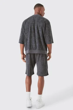 boohooMAN Short Sleeve Oversized Boxy Towelling Sweat Short Tracksuit | UK| Tracksuits