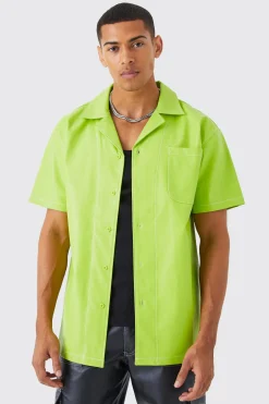 boohooMAN Short Sleeve Oversized Contrast Stitch Pu Shirt | UK| Shirts