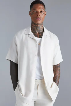 boohooMAN Short Sleeve Oversized Linen Revere Shirt | UK| Shirts
