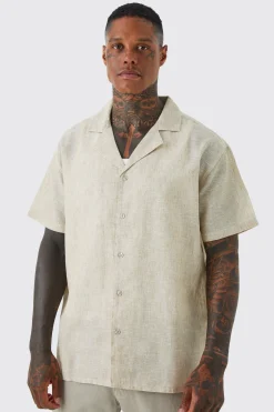 boohooMAN Short Sleeve Oversized Linen Look Revere Shirt | UK| Shirts
