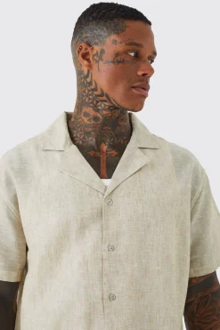 boohooMAN Short Sleeve Oversized Linen Look Revere Shirt | UK| Shirts