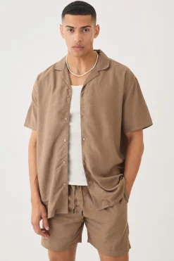 boohooMAN Short Sleeve Oversized Linen Shirt & Short Set | UK| Sets & Co-Ords