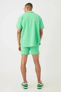 boohooMAN Short Sleeve Oversized Lightweight Pleat Shirt & Short Set | UK| Sets & Co-Ords