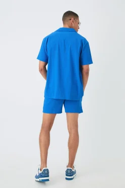 boohooMAN Short Sleeve Oversized Lightweight Pleat Shirt & Short Set | UK| Sets & Co-Ords