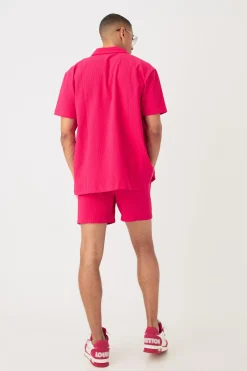 boohooMAN Short Sleeve Oversized Lightweight Pleat Shirt & Short Set | UK| Sets & Co-Ords