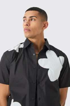 boohooMAN Short Sleeve Oversized Poplin Floral Applique Shirt | UK| Shirts