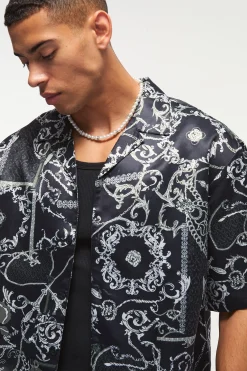 boohooMAN Short Sleeve Oversized Printed Revere Shirt | UK| Shirts