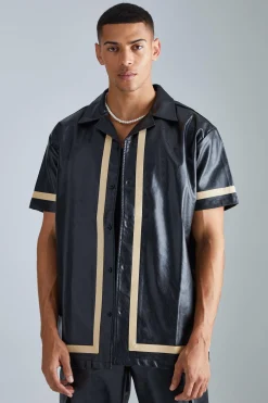 boohooMAN Short Sleeve Oversized Pu Border Shirt | UK| Shirts