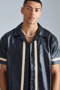 boohooMAN Short Sleeve Oversized Pu Border Shirt | UK| Shirts