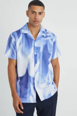 boohooMAN Short Sleeve Oversized Satin Abstract Shirt | UK| Shirts